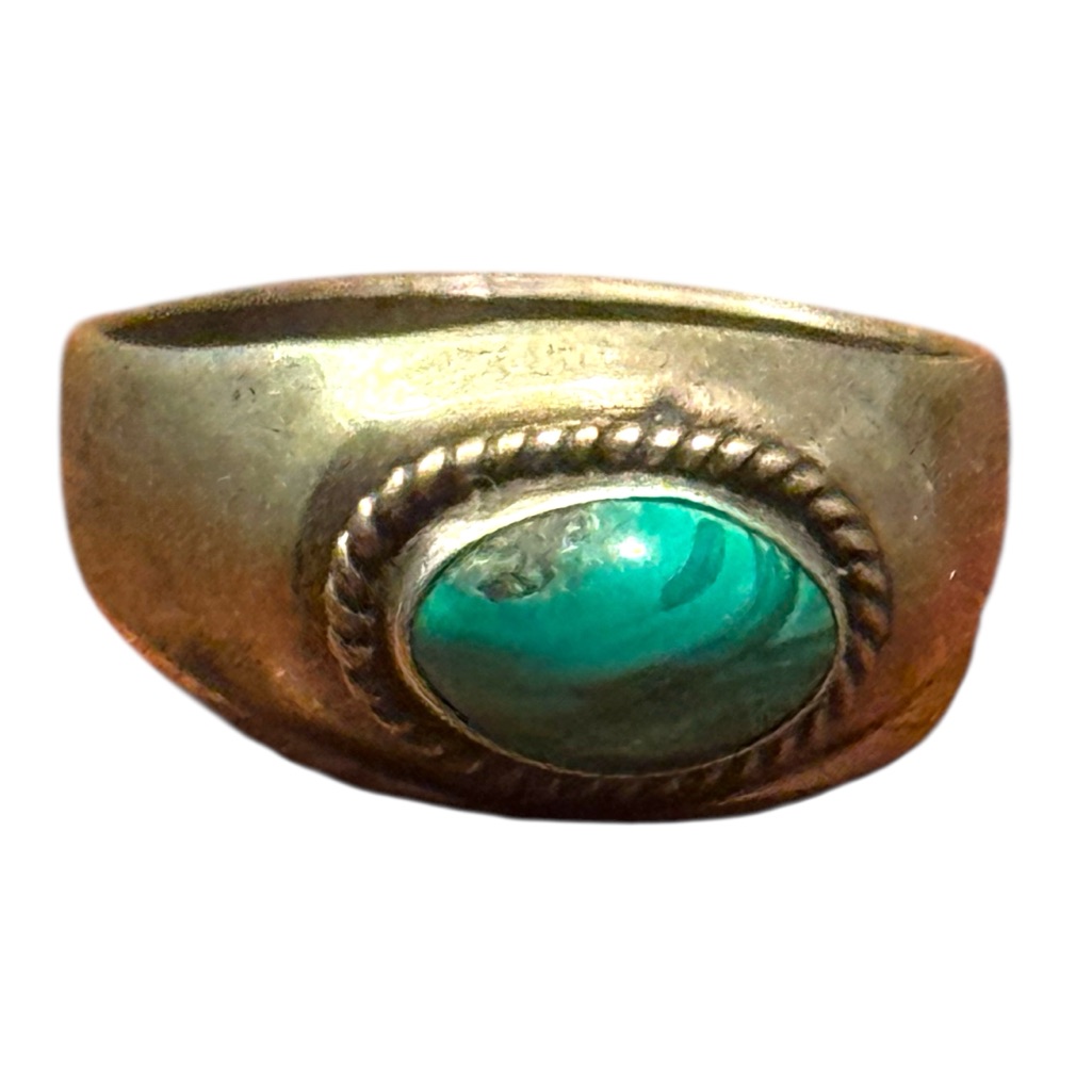 Old Vintage Native American Handmade Sterling Silver 925 Malachite Stone Ring